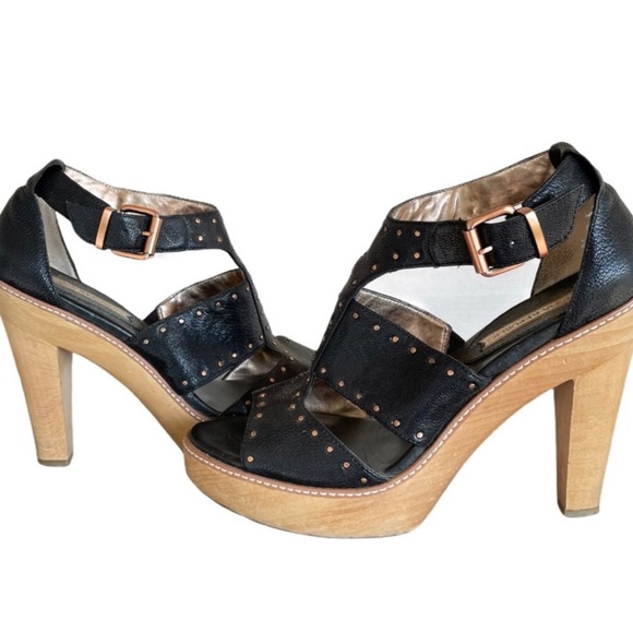 BANANA REPUBLIC black leather stud heeled clog sandal - Picture 1 of 7